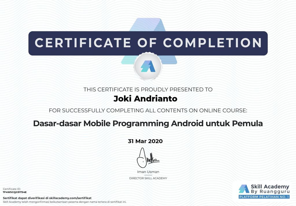 Sertifikat Joki Andrianto