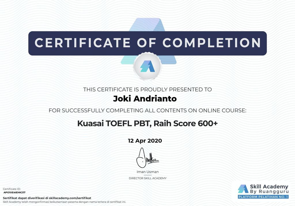 Sertifikat Joki Andrianto