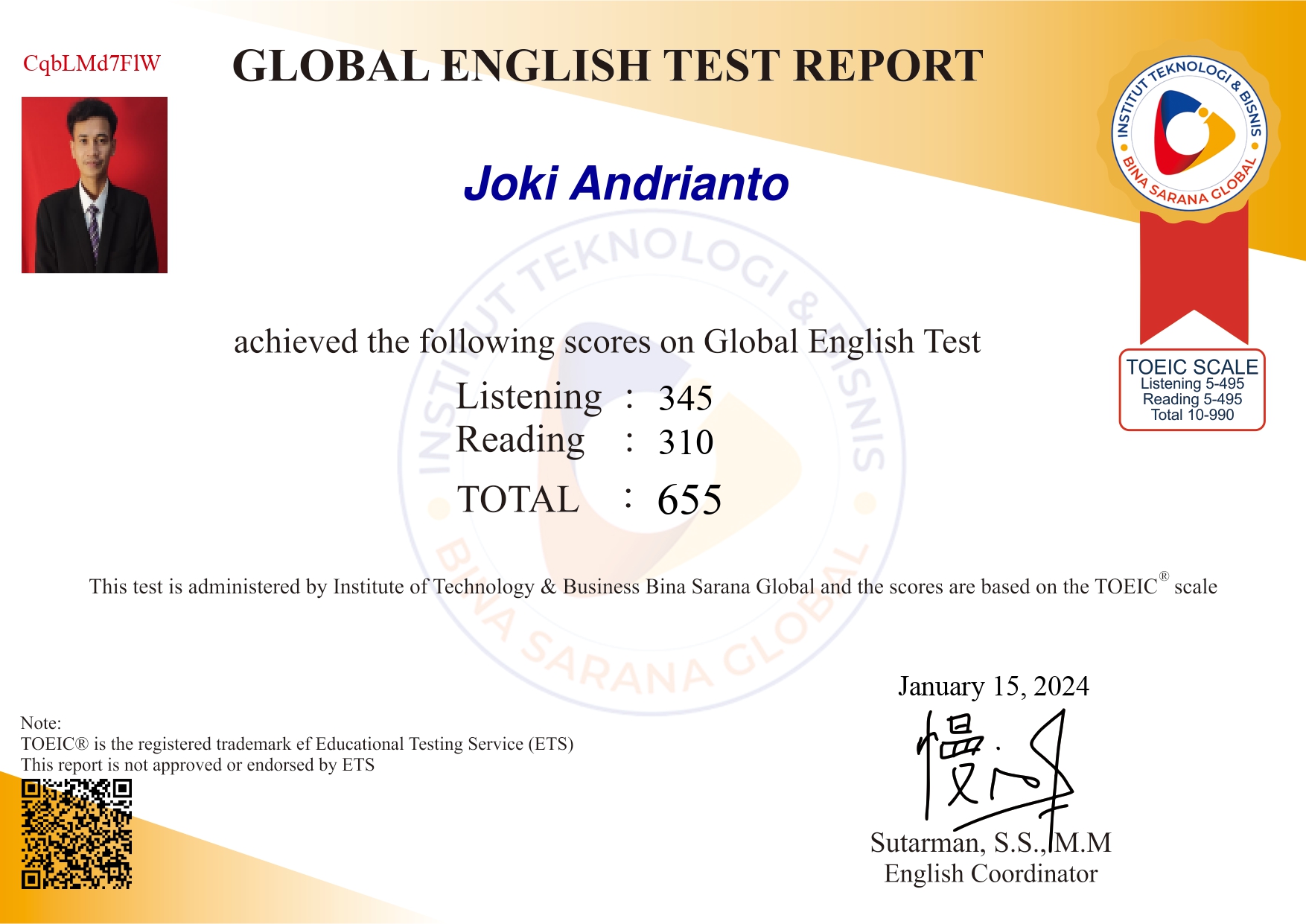 Sertifikat Joki Andrianto