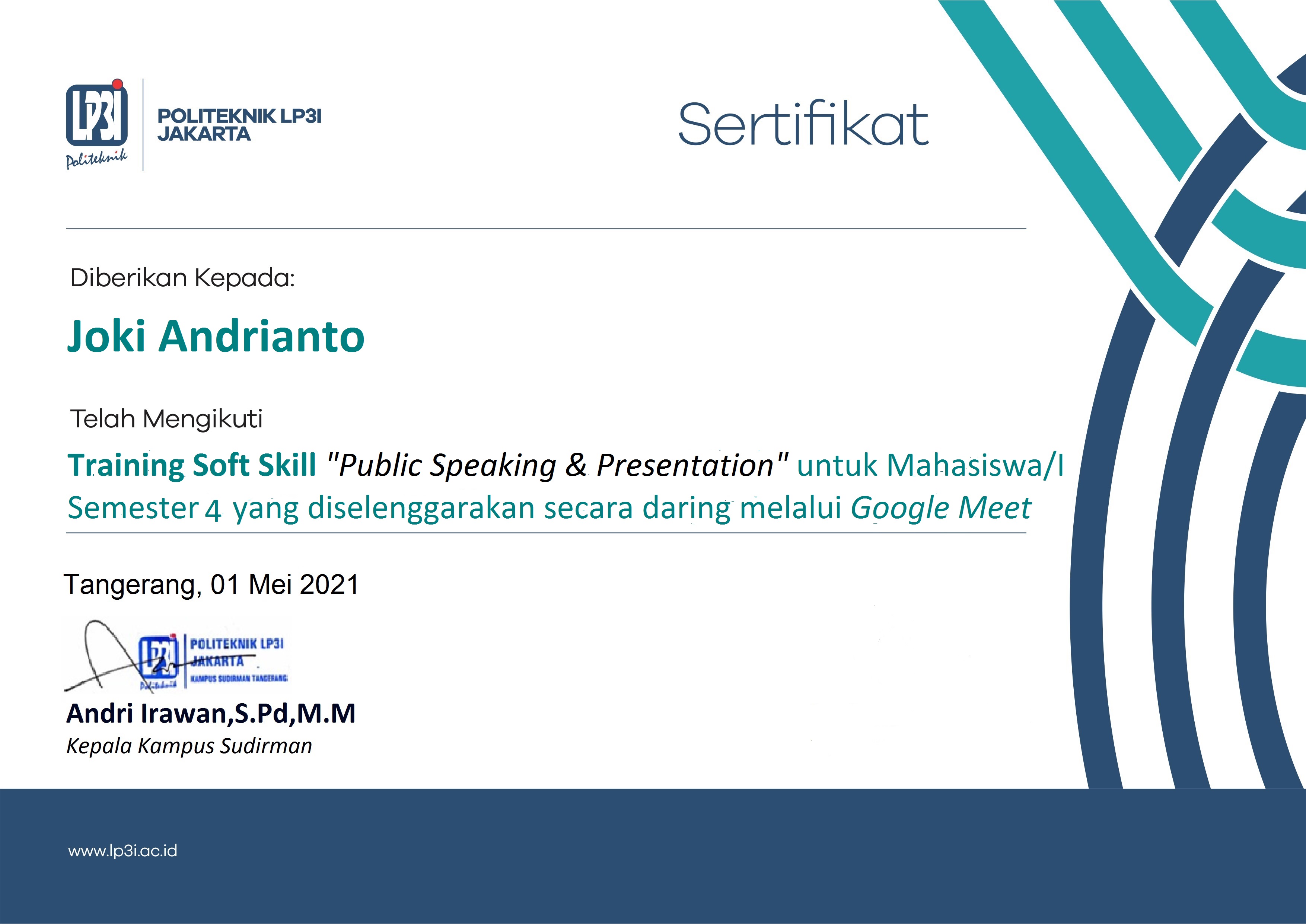 Sertifikat Joki Andrianto