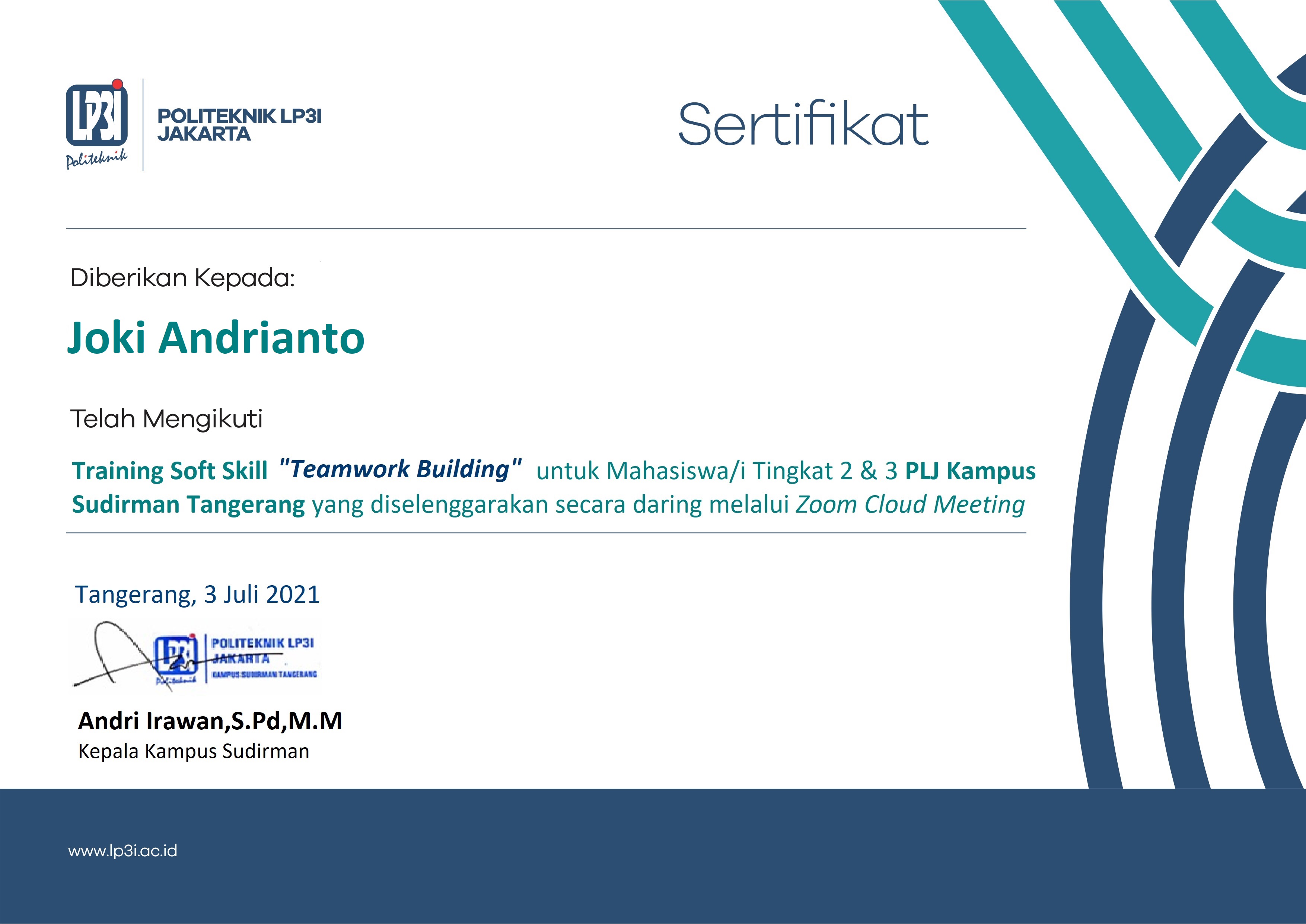 Sertifikat Joki Andrianto