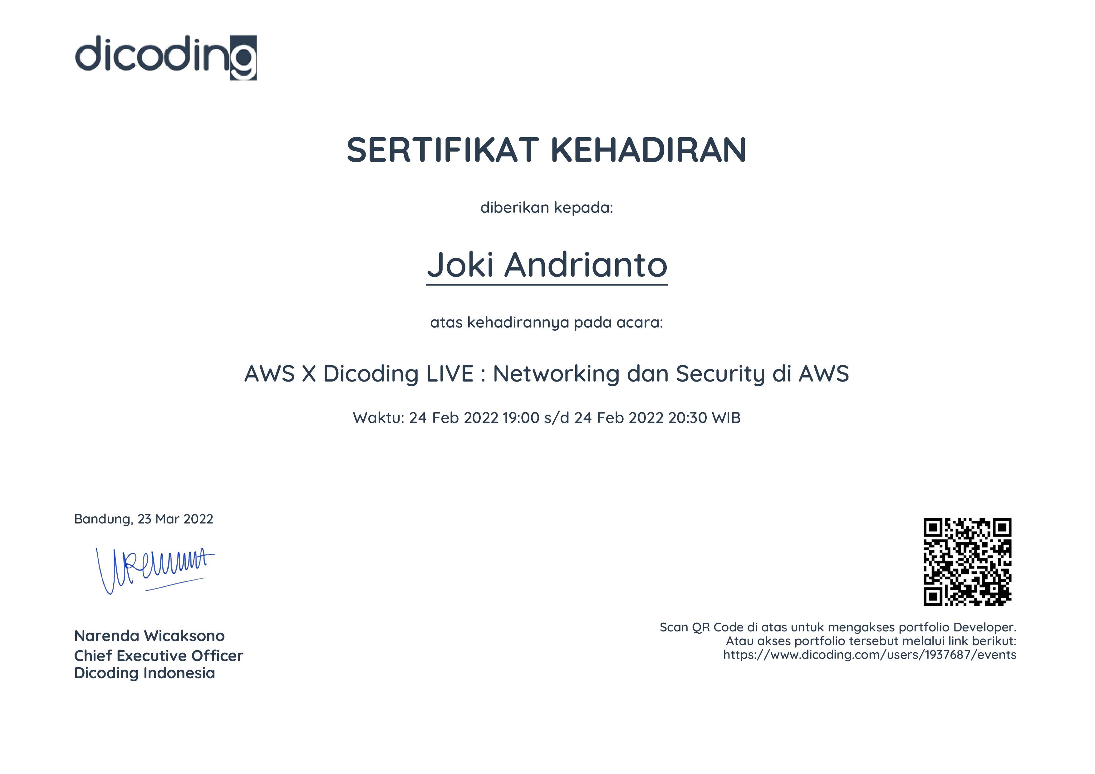 Sertifikat Joki Andrianto