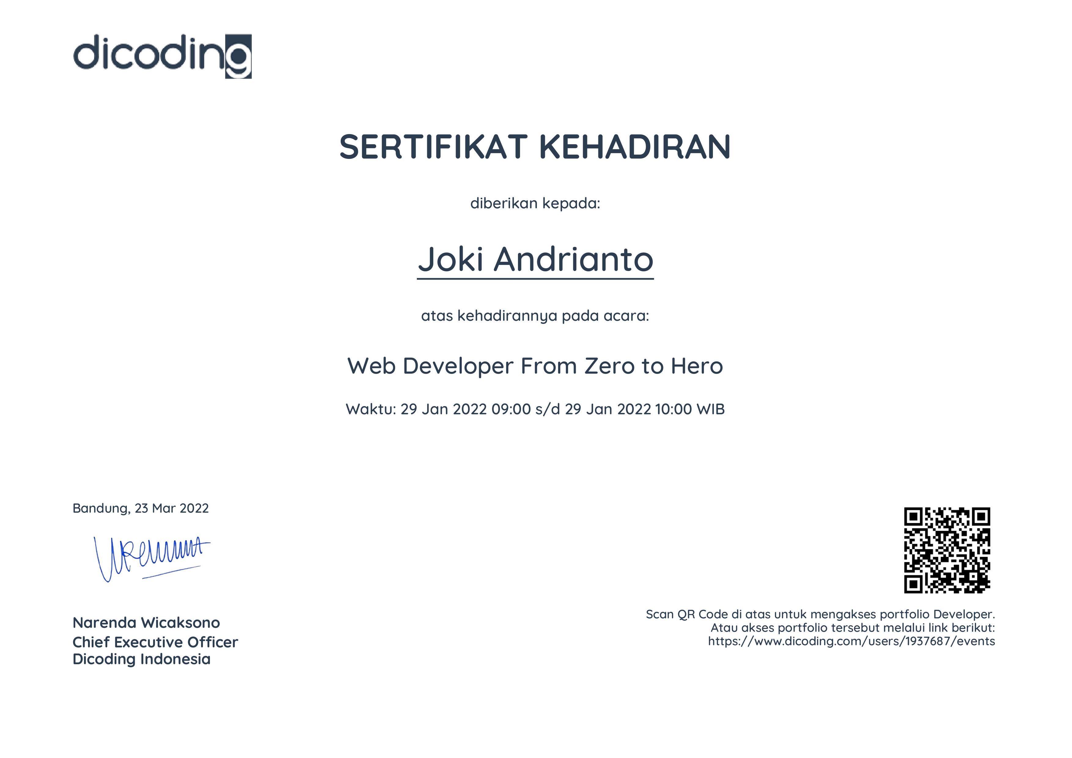 Sertifikat Joki Andrianto