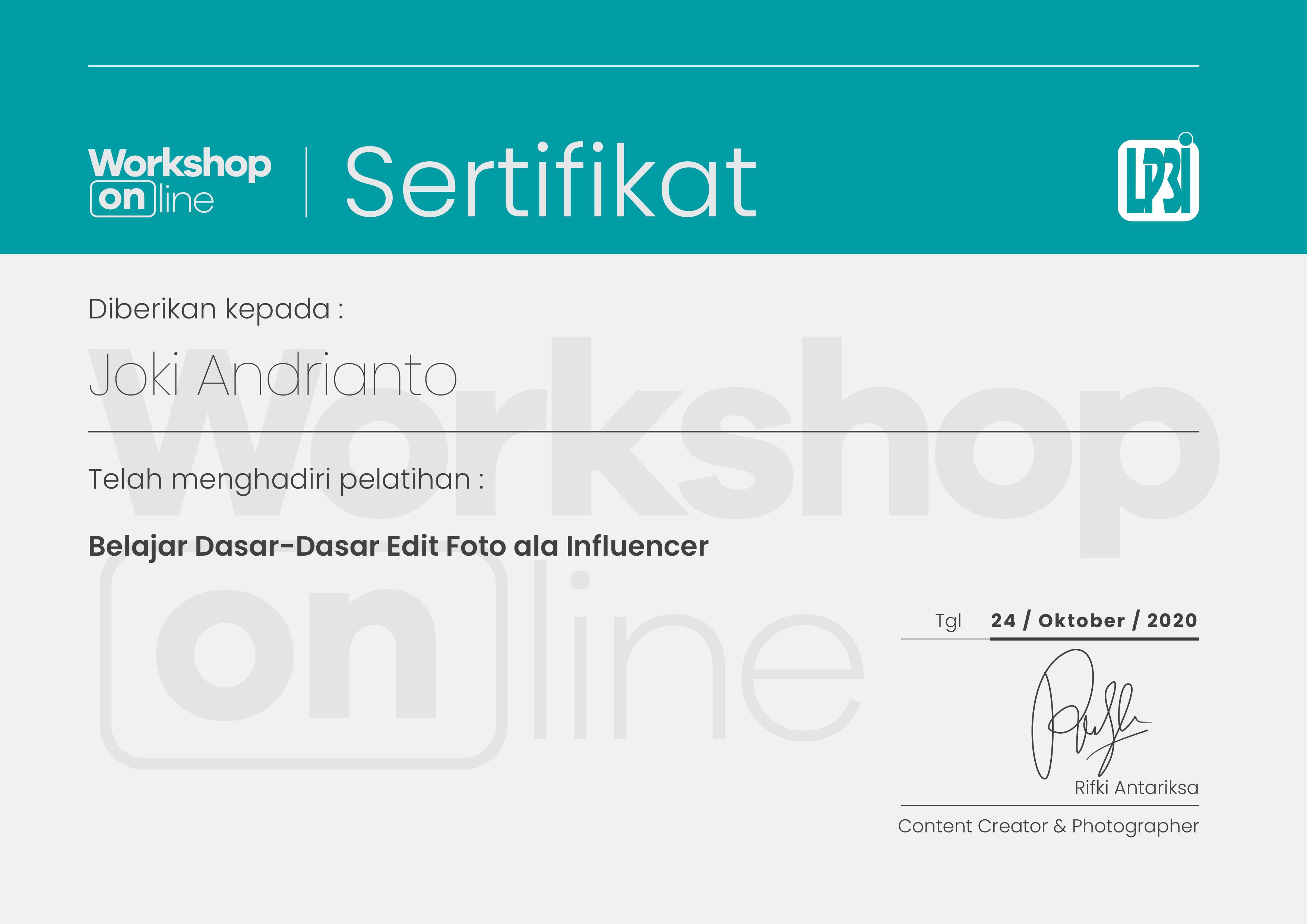 Sertifikat Joki Andrianto