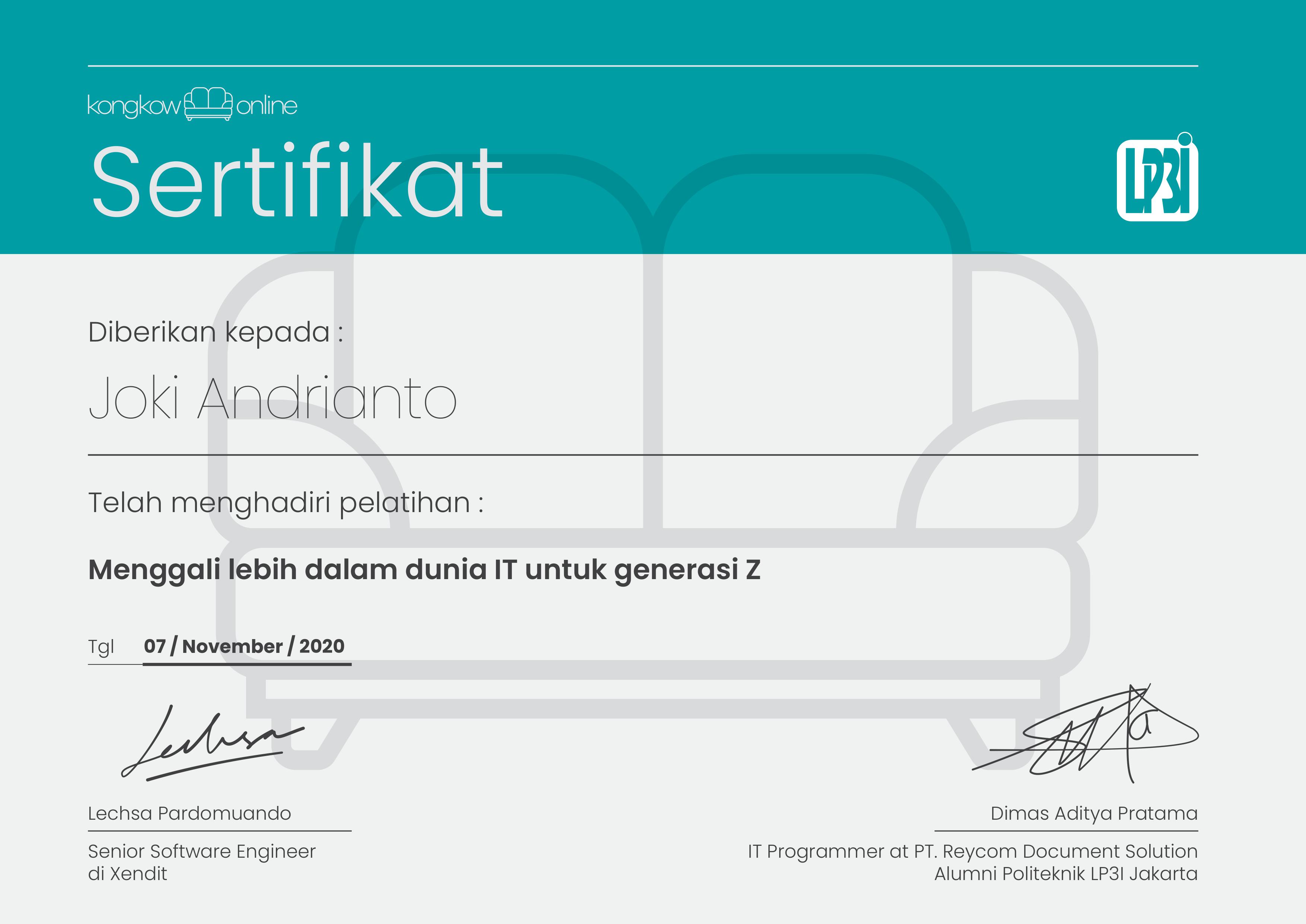 Sertifikat Joki Andrianto
