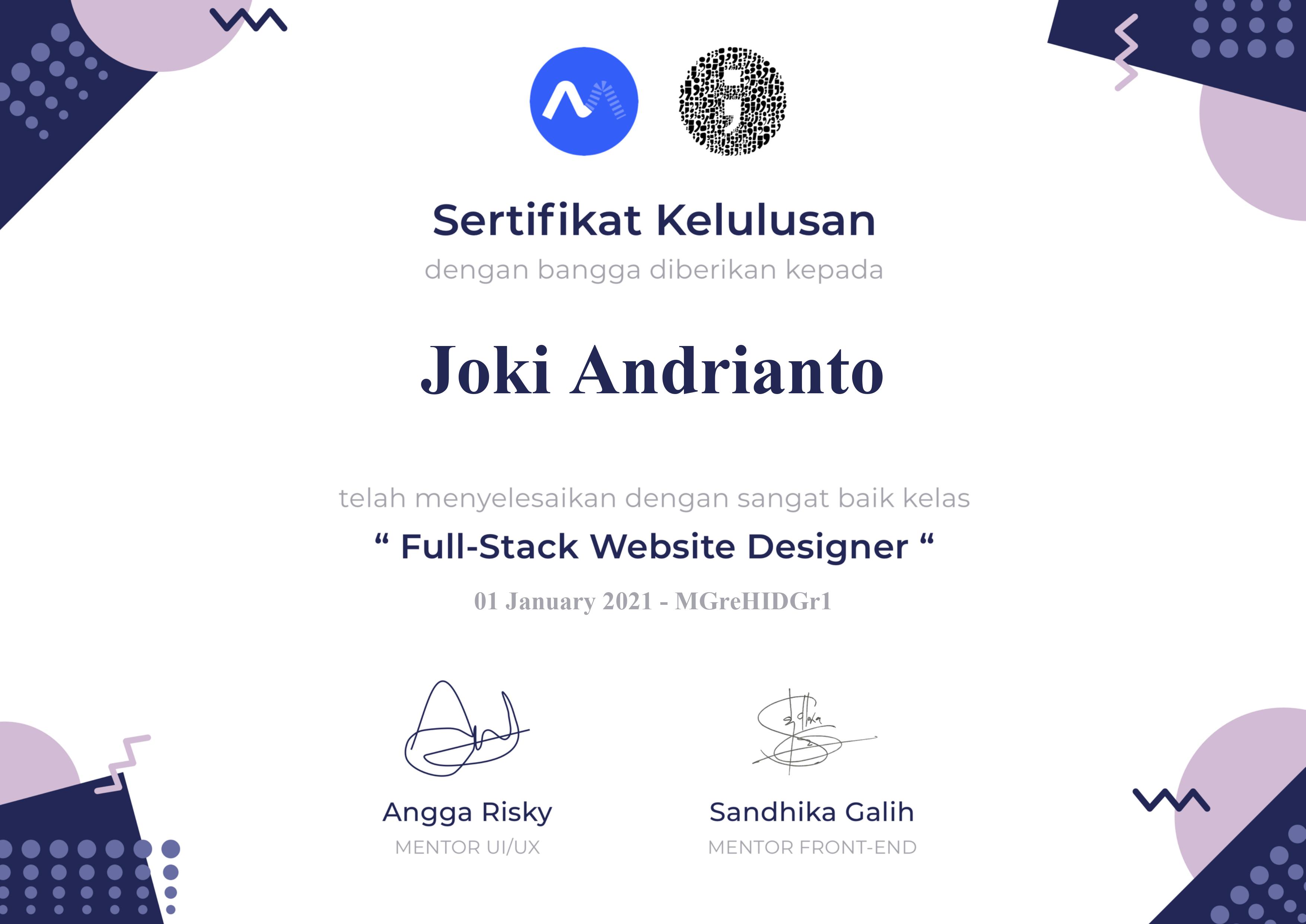 Sertifikat Joki Andrianto