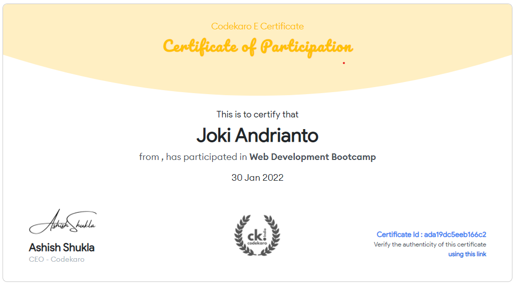 Sertifikat Joki Andrianto