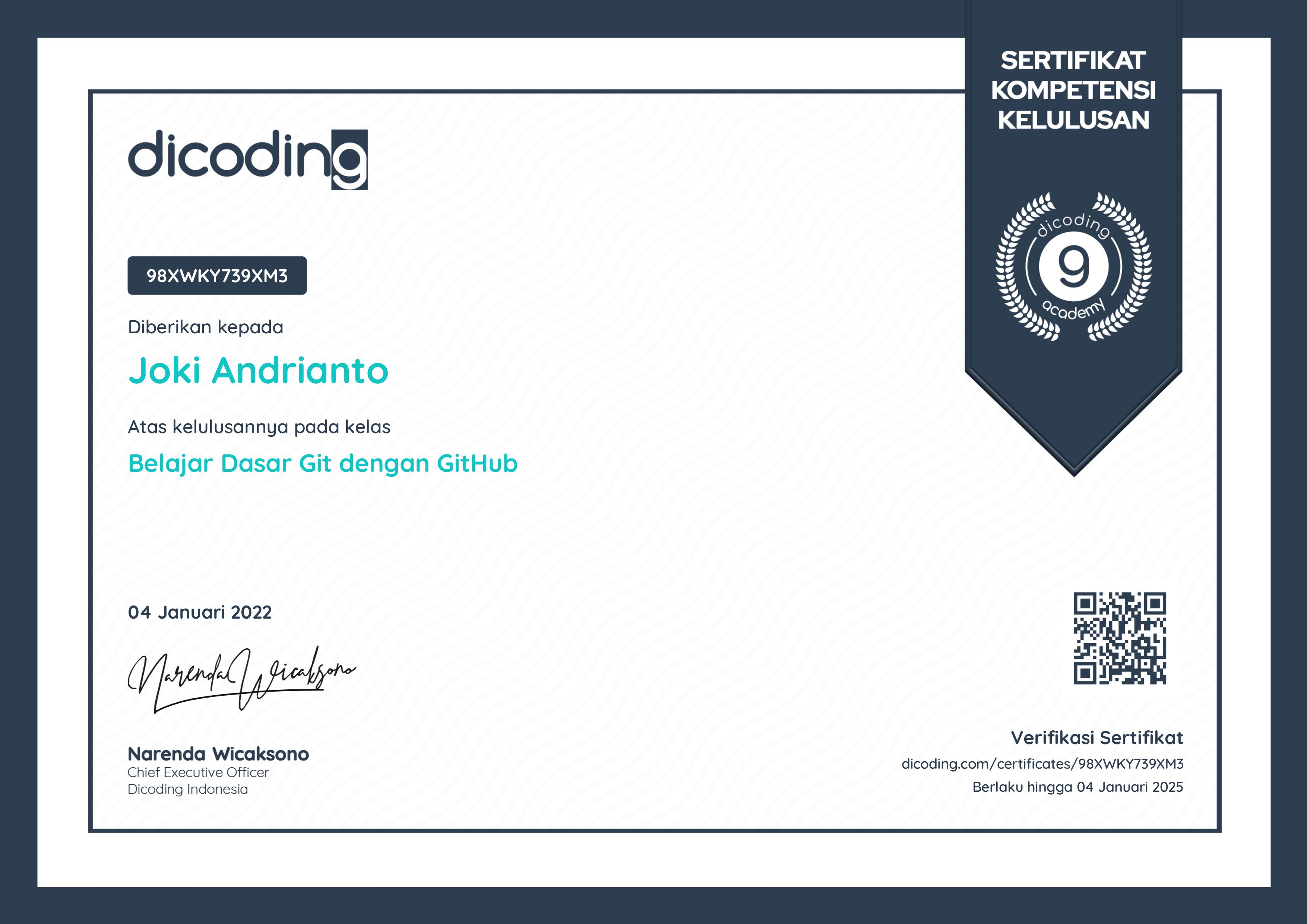 Sertifikat Joki Andrianto