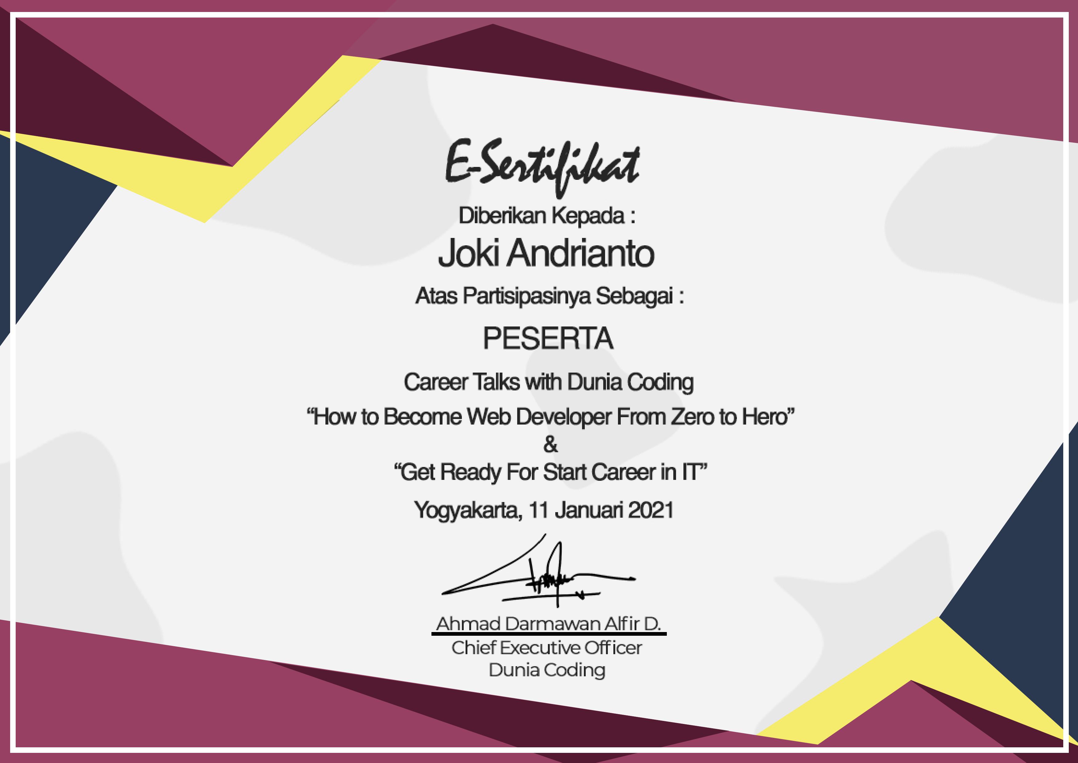Sertifikat Joki Andrianto